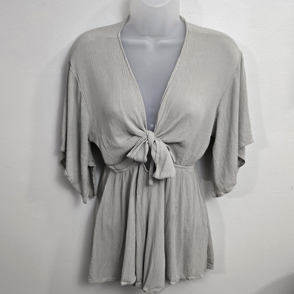 Final Touch Light Sage Tie-Front Romper